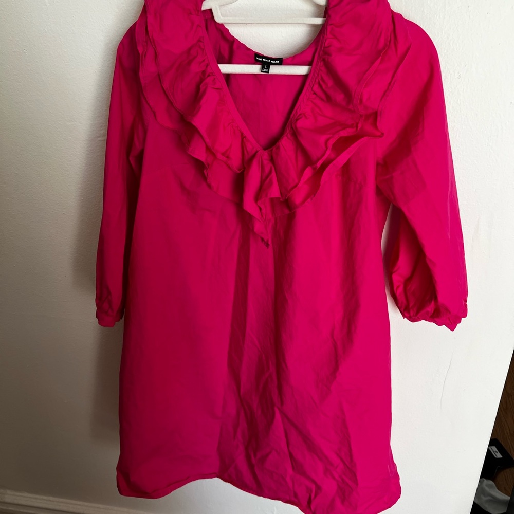 Pink who what wear dress with ruffle collar